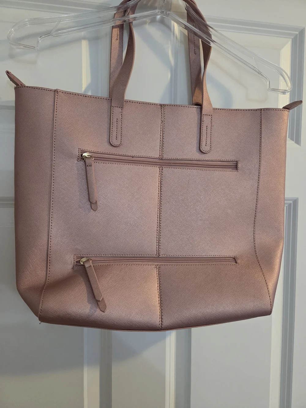 Joy Mangano Metallic Rose Pink Large Leather Travel Tote